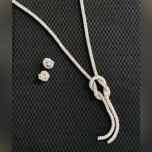 Silver-tone Long Necklace with Matching Post Earrings.